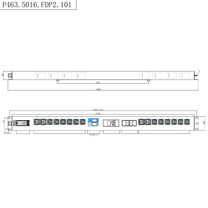 16 Asraonta IEC C13 IEC C19 Soicéad Soicéad Inghlais Búcla atá feistithe le 2.5U Cosaint ar Bhorradh Te Inaistrithe Modbus-RTU RS485 Méadraithe Raca PDU