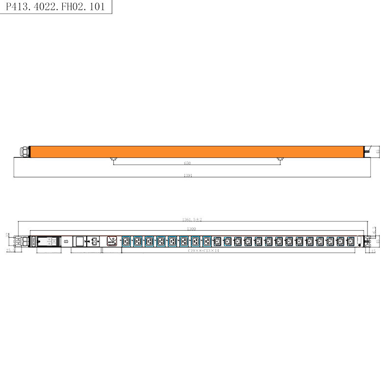 22 Asraonta IEC C13 IEC C19 1.5U Cosaint Borrtha PDU Suiteáil Ingearach Raca PDU Feistithe Méadraithe Hot Swappable RS485