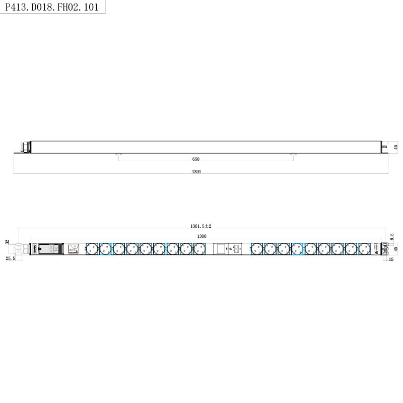 18 Asraonta An Ghearmáin 1U Cosaint Borrtha Raca Méadraithe RS485 Hot Swappable PDU